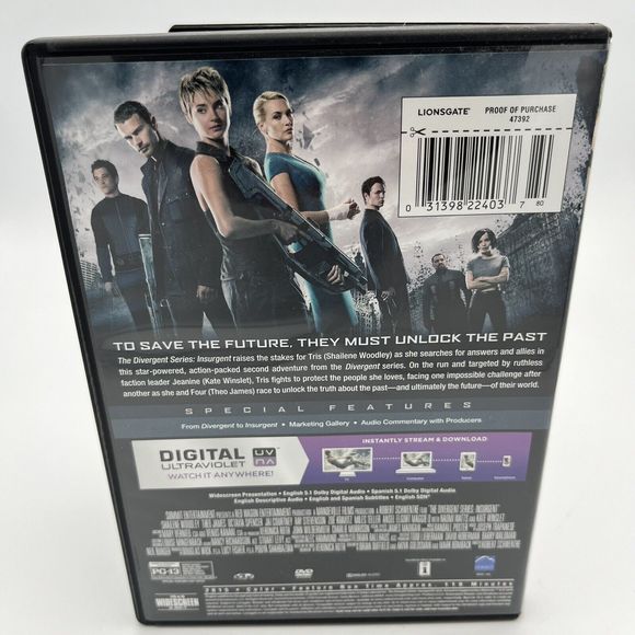 The Divergent Series: Insurgent DVD W/ Slipcover Shailene Woodley Action VGCond - Picture 6 of 7